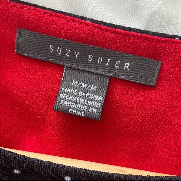 SUZY SHIER BLACK/WHITE CLASSIC POLKA DOT DRESS WITH RED ACCENTS, MEDIUM - Picture 5 of 10